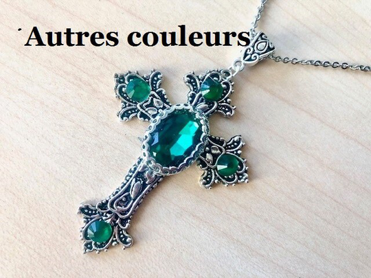 Necklace Long Victorian Cross, Baroque Cross With Swarovski Crystal, Many Colors