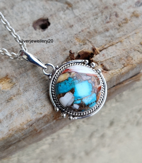 Beautiful Oyster Turquoise Pendant Handmade, Silver Gemstone Jewelry, Delicate Pendant, Gift Item Trillion