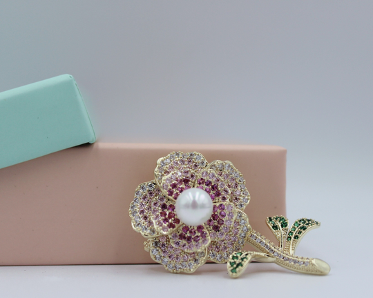 Rose Brooch.swarovski Crystal Brooch.brooch For Women.wedding Gift.mother Day Gift.delicate Gold Pin.minimalist Brooch.gift Her