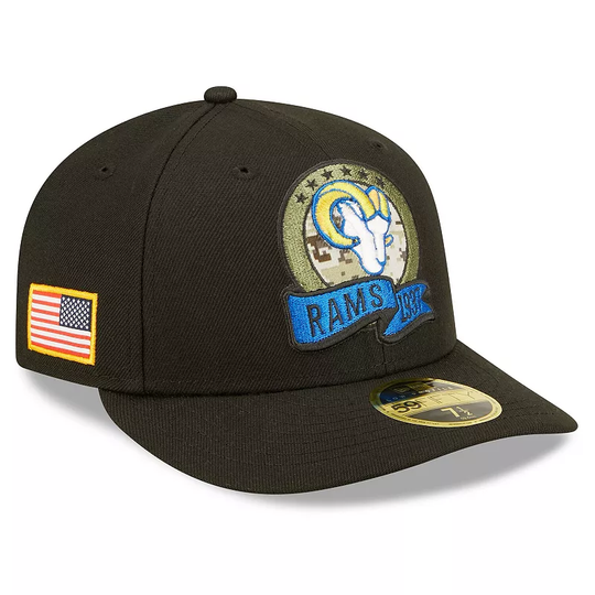 Men's New Era Black Los Angeles Rams 2022 Salute To Service Low Profile 59FIFTY Fitted Hat, Size: 7 3/8