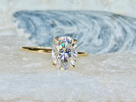 Oval Moissanite Solitaire Engagement Ring, Cut Cathedral Solitaire, 2.00Ct Ring