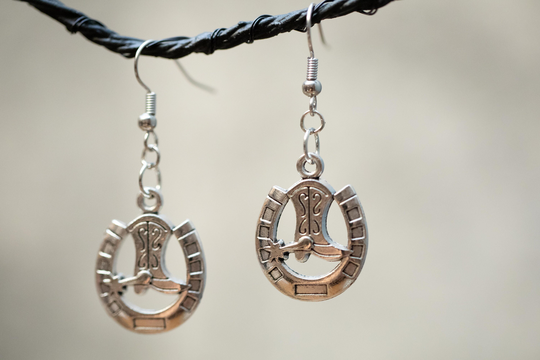 Cowboy Boot Earrings, Silver Horseshoe Earrings