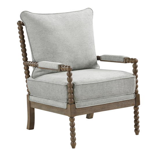 Brushed Charcoal Wood Bobbin Olean Chair: Blue - Fabric by World Market