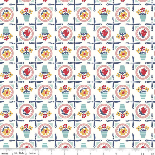 Lori Holt Cook Book Luncheon Coral Fabric From Riley Blake