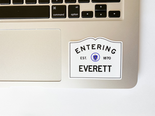 Everett Massachusetts, Town Sign Sticker, Massachusetts Gift For Mom, Housewarming Friend, Waterproof Sticker Car, Laptop Decal