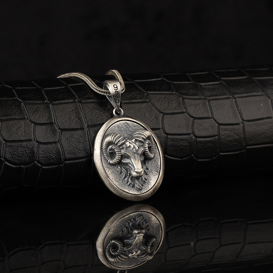 Goat Head Necklace Sterling Silver, Ram Necklace, Big Pendant, Silver Chain Charm