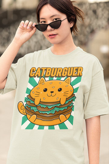 Kawaii Cat Burger Unisex T-Shirt, Shirt, Clothing, Ramen, Anime Japanese Tee, Food Shirt