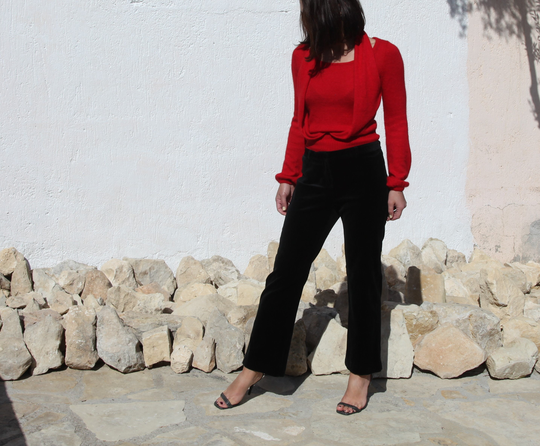 Vintage Black Velvet Cotton Blend Mid Rise Straigt Leg Crop Pants.size 10 | M