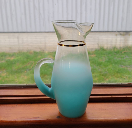 Vintage Blendo Blue With Gold Trim Small Pitcher-Cocktails, Martini-Retro Barware Drinkware