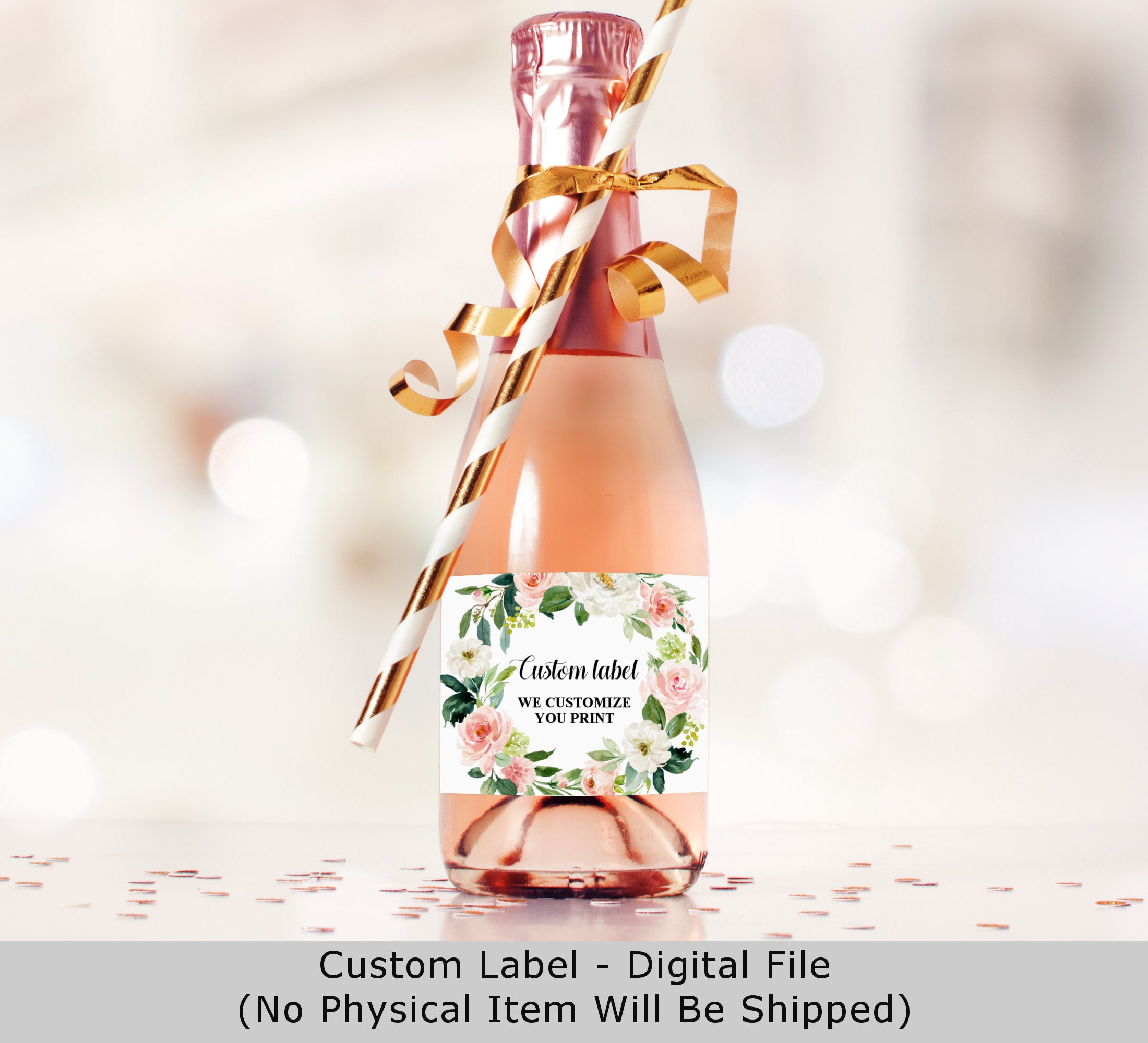 Mini Champagne Bottle Labels Pink Blush Bridal Shower Custom Digital File A80 B80 C80