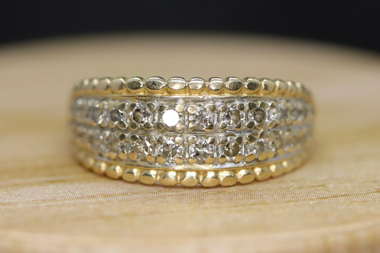 14K Diamond Pave Encrusted Band. Dome Bead Cluster Band