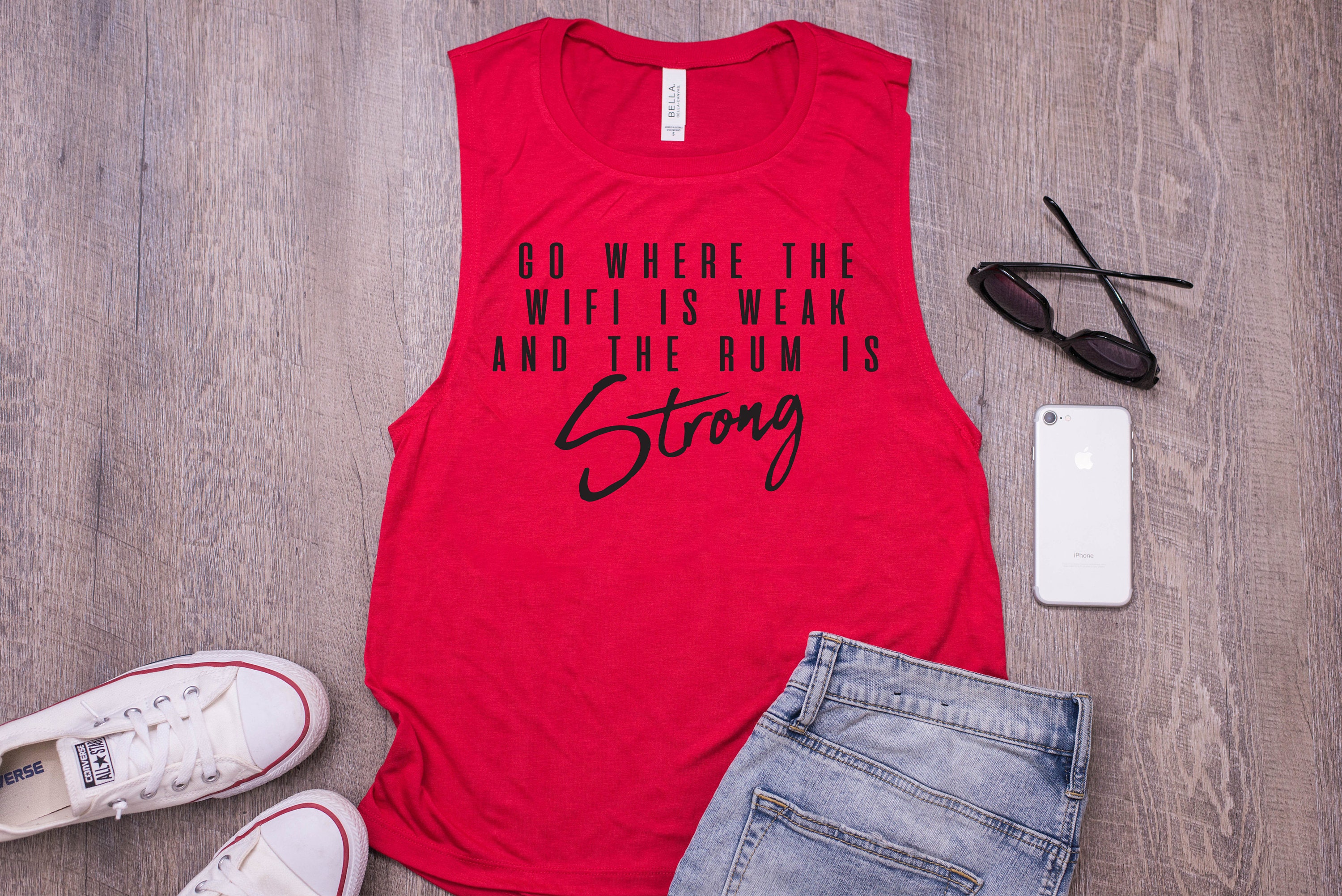Beach Tank Tops For Women- Go Where The Wifi Is Weak & Rum Strong Women - Shirt Cover Up