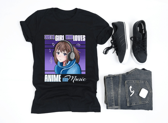 Just A Girl Who Loves Anime & Music Shirt, Lover Gift, V-Neck, Tank Top, Sweatshirt, Hoodie