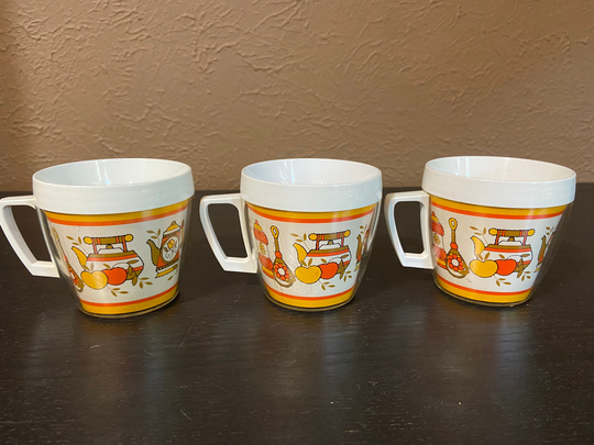 Set Of 3 Vintage 1970S West Bend Thermo-Serv Cups Orange & Yellow Kitchen Appliance Theme Is Super-Cute
