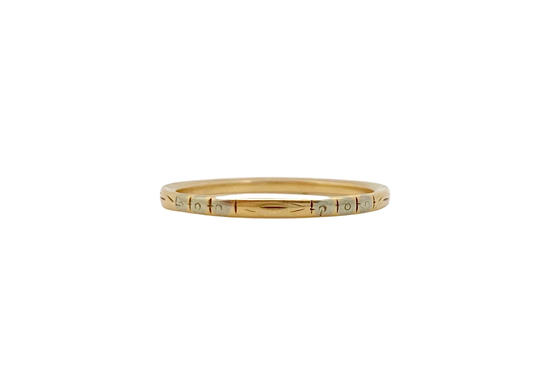 V I N T A G E // Painted Flowers/14K Yellow & White Gold Art Deco Nouveau Floral Patterned Thin Eternity Wedding Band Size 7.75