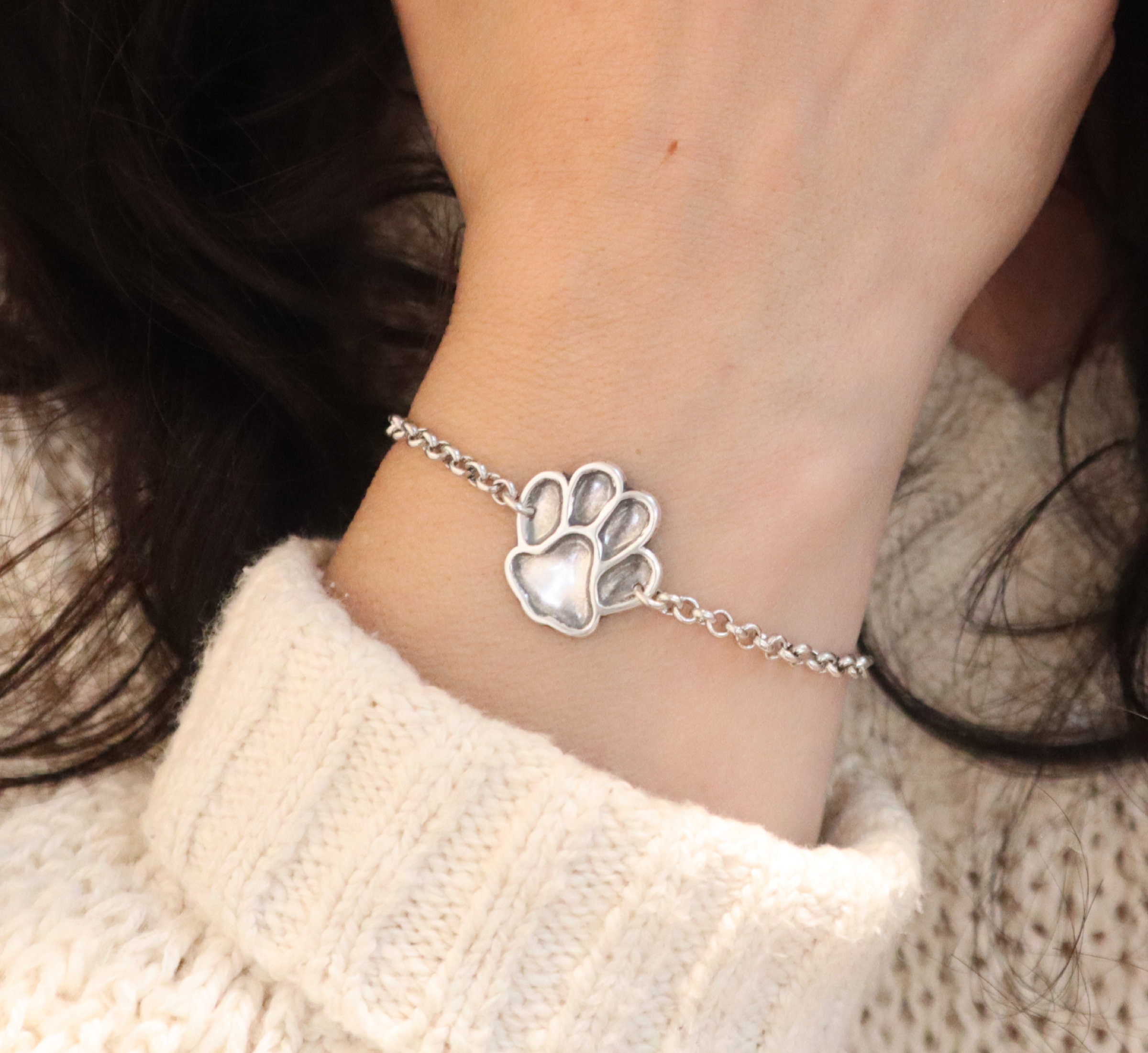 Paw Print Bracelet, Sterling Silver Finish