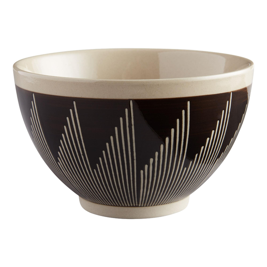Black And Sand Zigzag Wax Resist Noodle Bowl - Stoneware by World Market