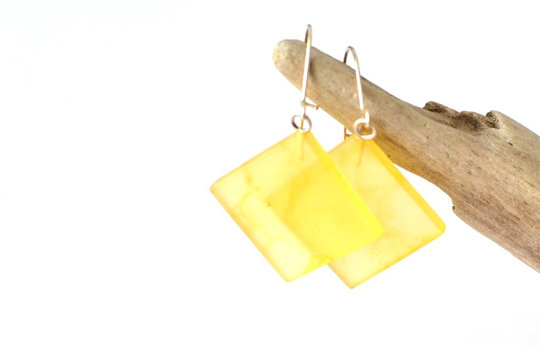 Dangle Yellow Stone Amber Earrings, Square Earring, Dangling Drop Gemstone Silver Earrings Gift For Friend, Nature Earrings