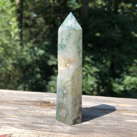 Moss Agate Crystal Tower, 3.8"