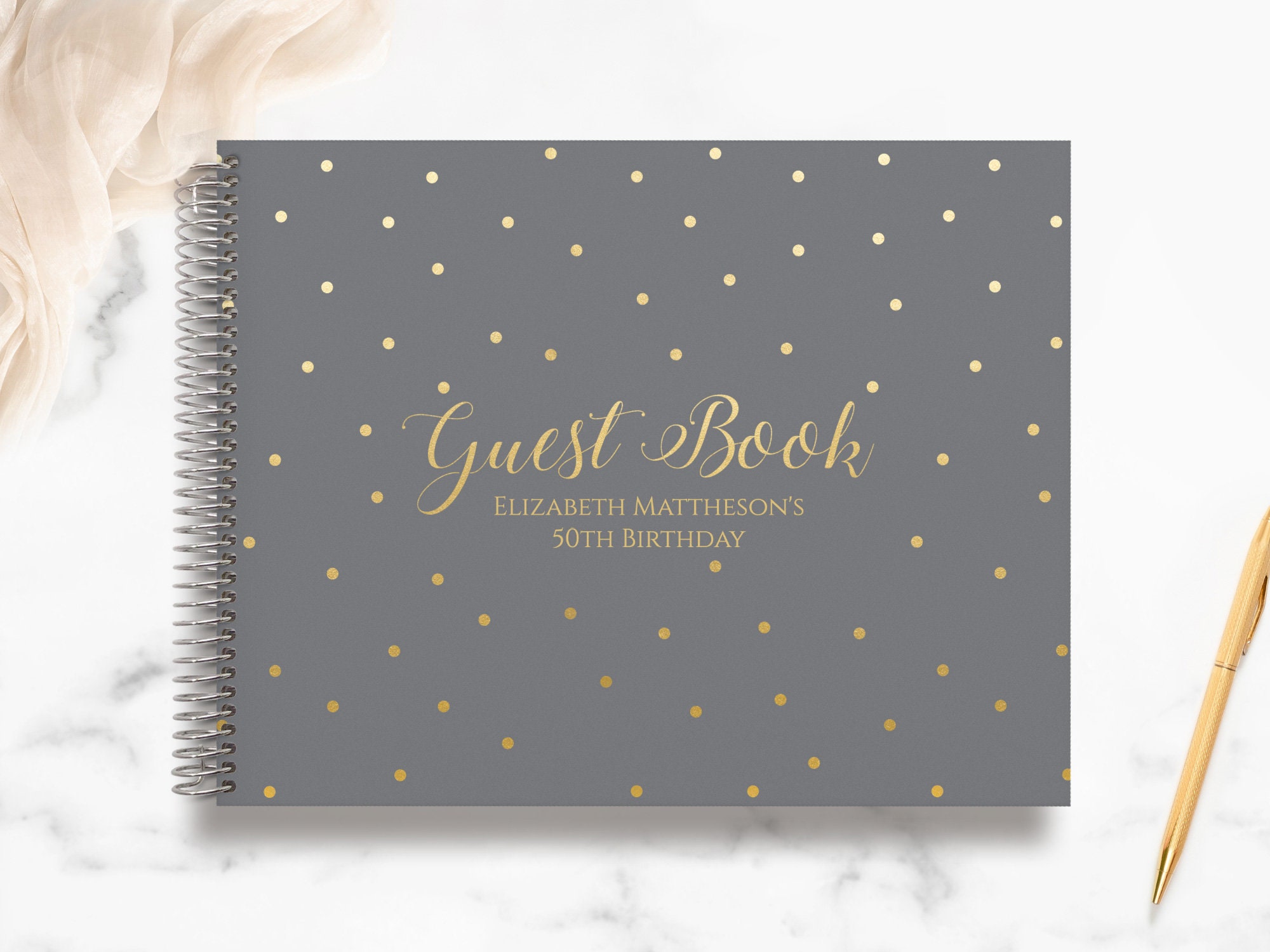 Birthday Guest Book | Guestbook Custom Guestbook Personalized Registry Gray & Gold