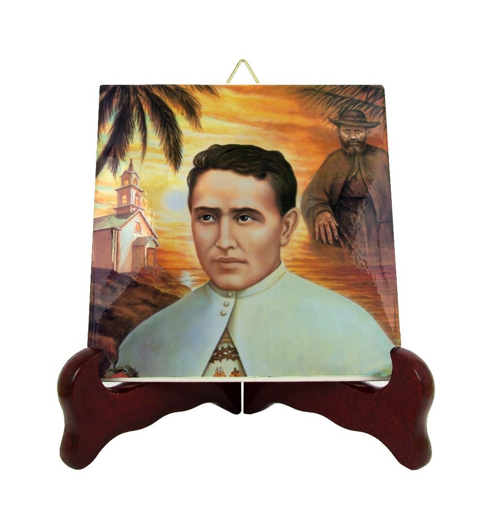 Catholic Saints Serie - Saint Damien Of Molokai Icon On Ceramic Tile St Art Father Confirmation Gift