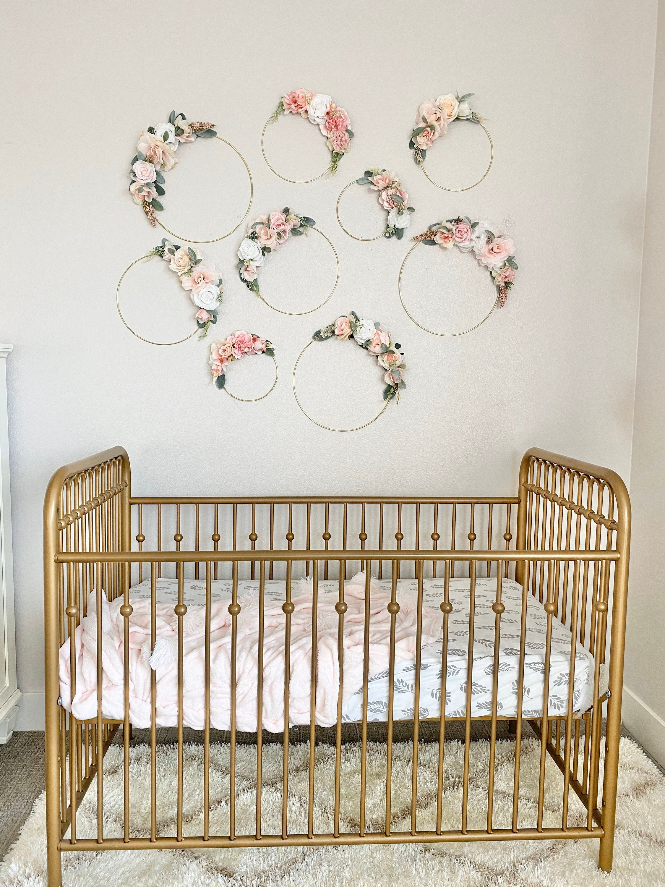 Girl Nursery Wall Decor Girl, Blush Floral Nursery, Hoop Wreath Decor, Bridal Shower Baby