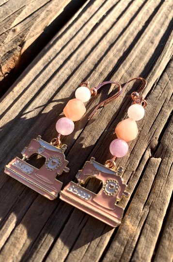 Sewing Machine Pastel Hobby Theme Pink Earrings | Sewist, Fashionista Gift, Vintage Look Sewing Machine Earrings, Gift For Quilter, Mom