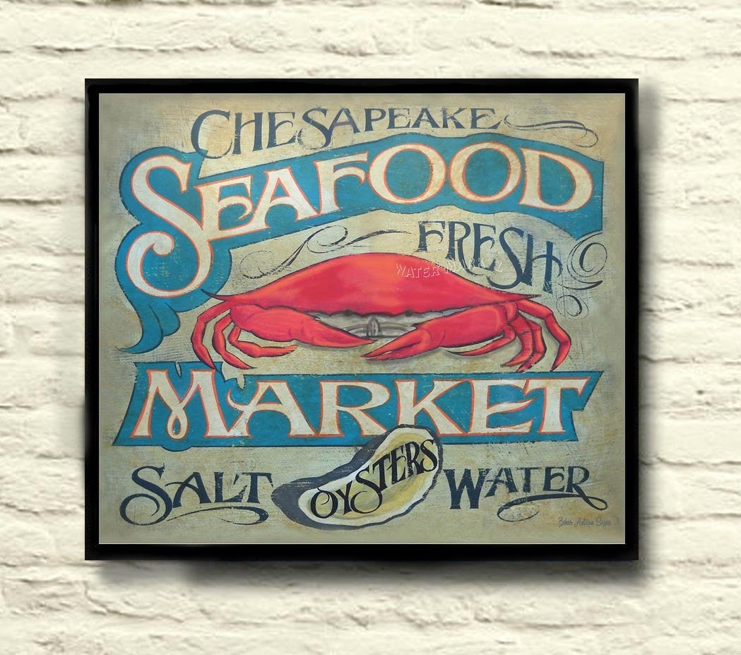 Seafood Market Print From An Original Hand Painted & Lettered Sign. Chesapeake Crabs & Oysters, Maryland Art, Crab