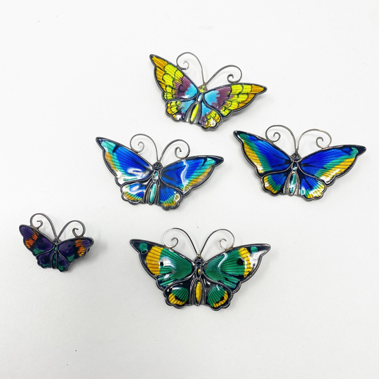 534 Set Of Five Vintage David Andersen Norway Sterling Silver & Enamel Butterfly Pins Jewelry Set