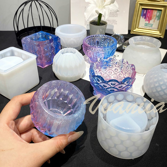 Candle Holder Mold, Tealight Resin Flower Pot Silicone Polka Dot Embossed Succulent Plant Jewelry Storage