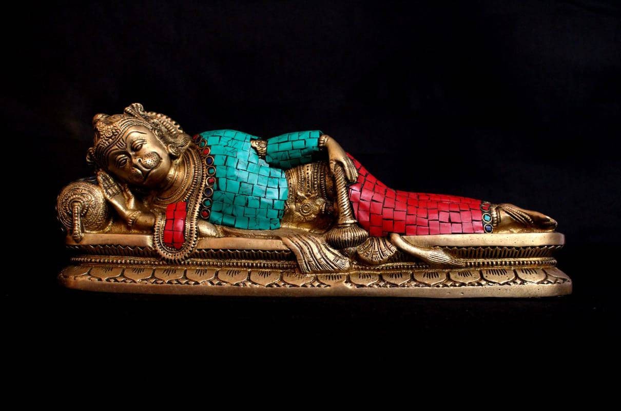 Hanuman Statue - Relaxing Bajrangbali Religious Statue/ Ram Bhakt/Length 4 Inch Standing Sleeping Hanuman Idol