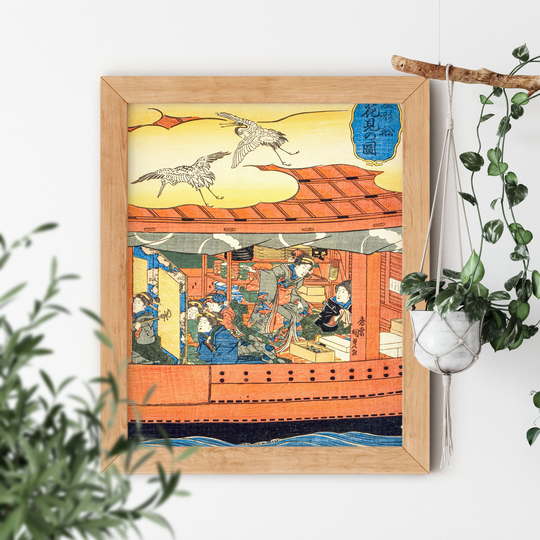 Women On A Boat Vintage Illustration By Utagawa Kunisada 1786-1865 Famous Gallery Sushi Restaurant Artwork Small Or Big