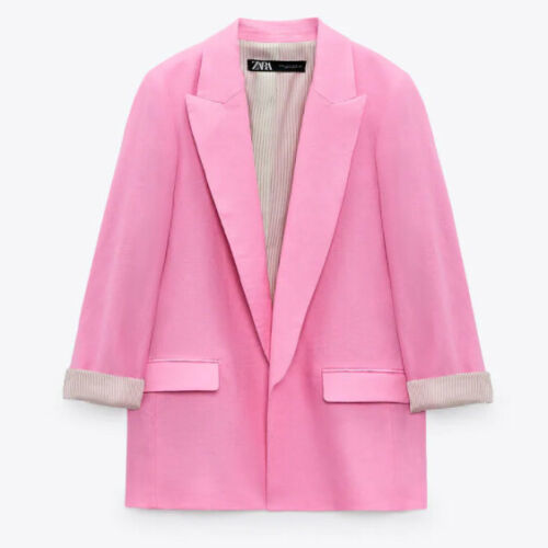 ZARA BNWT 2021. BUBBLE GUM BLAZER LINEN BLEND PRINTED CUFF COLLARED. 7791/493