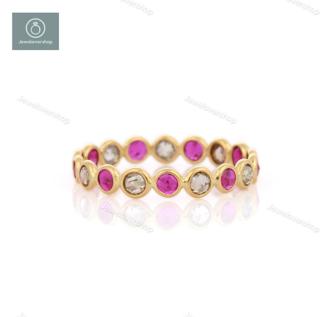 Ruby Ring, Sterling Silver Dainty Art Deco Stack Solid 14K Gold Yellow July Birthstone Ring