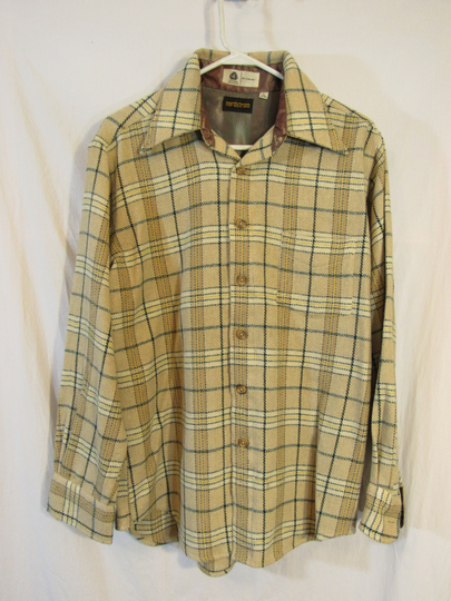 1960's - 70's Nordstrom Wool Blend Yellow Plaid Long Sleeve Shirt Men's Large 16 1/2 Chest 46" Near Mint Condition