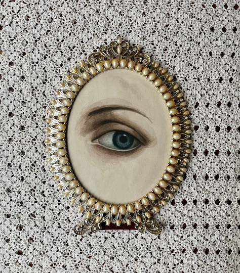 Original Lover's Eye Watercolor Painting, Vintage Silver Framed Wall Art, Dark Art Prints, Victorian Gothic Home Decor, Unique Gifts For Her