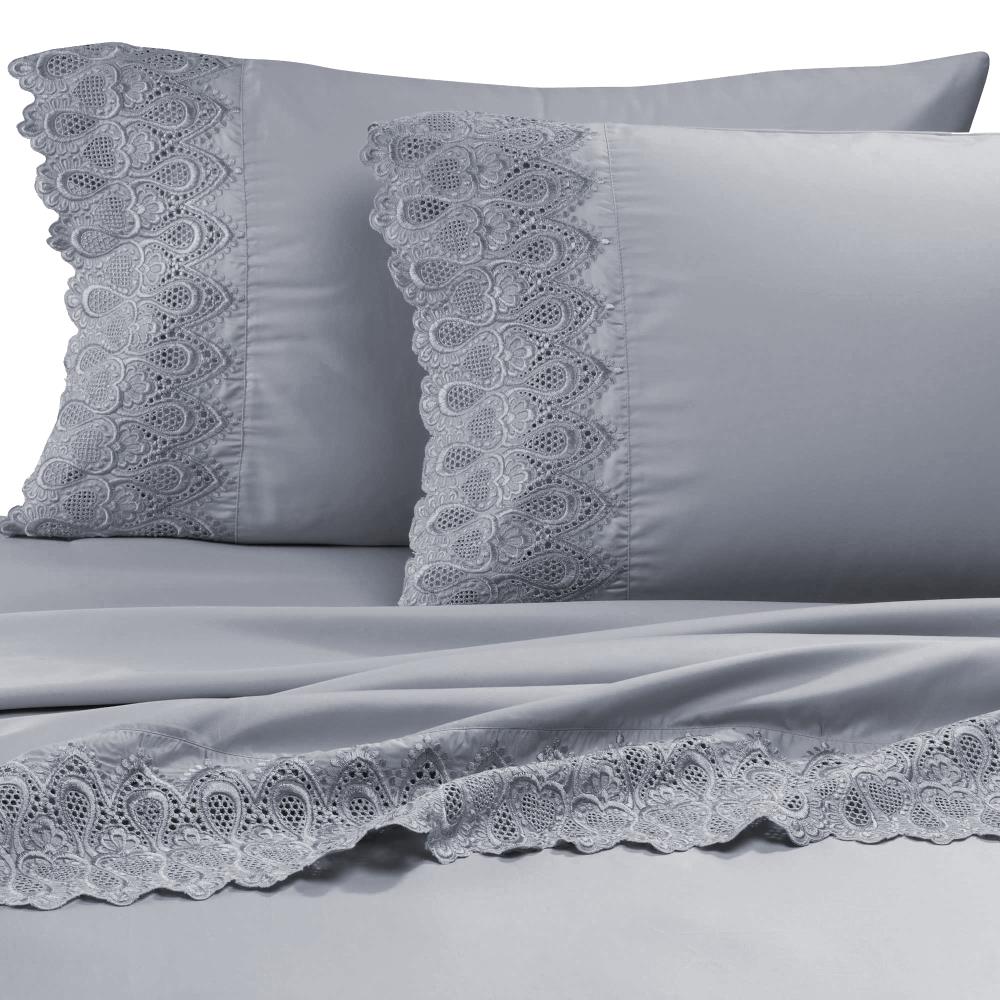 Grace Home Fashions RENAURAA Smart Queen Cotton Blend Bed Sheet in Gray | 600CVC_J LC QN CH