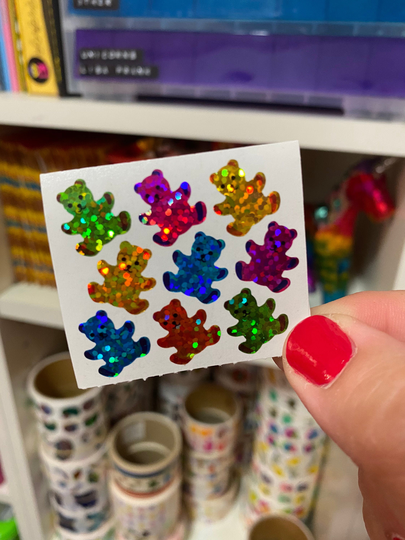 Hambly Sparkle Prismatic Rainbow Teddy Bear Stickers