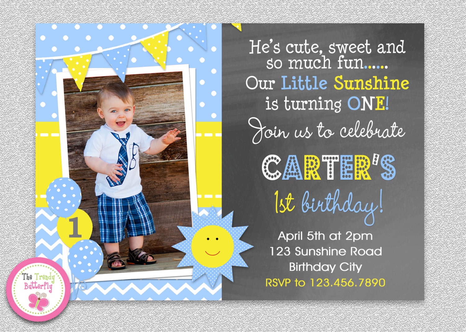 Boys Sunshine Birthday Invitation , You Are My Party Invitation, Inviation