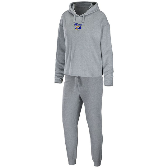 Women's WEAR by Erin Andrews Heathered Gray Los Angeles Rams Pullover Hoodie & Pants Lounge Set, Size: XS, Grey