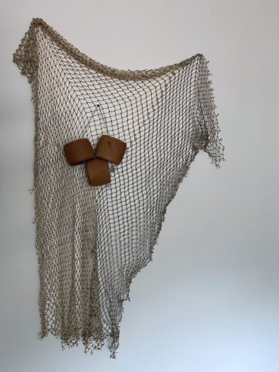 Vintage Fishing Equipment Authentic Net With Three Floats Fish Netting Crab Lake Nautical Maritime Décor Party Photo Photography