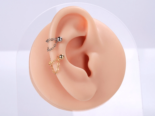 Ball Chain Cartilage Stud Earrings, Gold & Silver Tragus Screw Back Earrings(E0169
