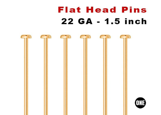 10 Pcs, 14K Gold Filled 1.5 Inch 22 Gauge Flat Headpins, | Gf/H22