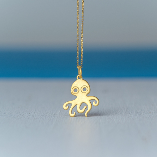 Octopus Necklace Solid Gold/14K Squid Pendant Calamari Charm Sea Animal Jewelry
