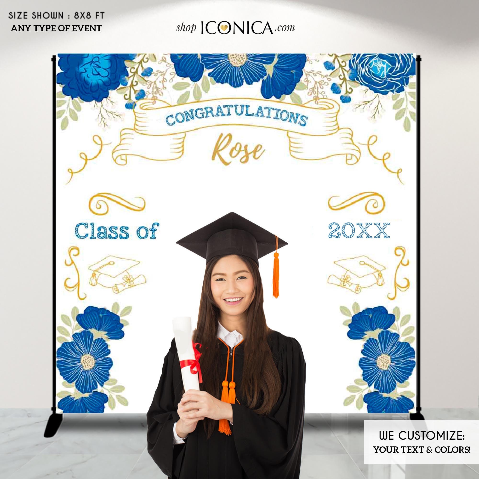 Graduation Party Photo Booth Backdrop, Virtual Floral Step & Repeat, Congrats Grad, Banner Printed Or Printable File
