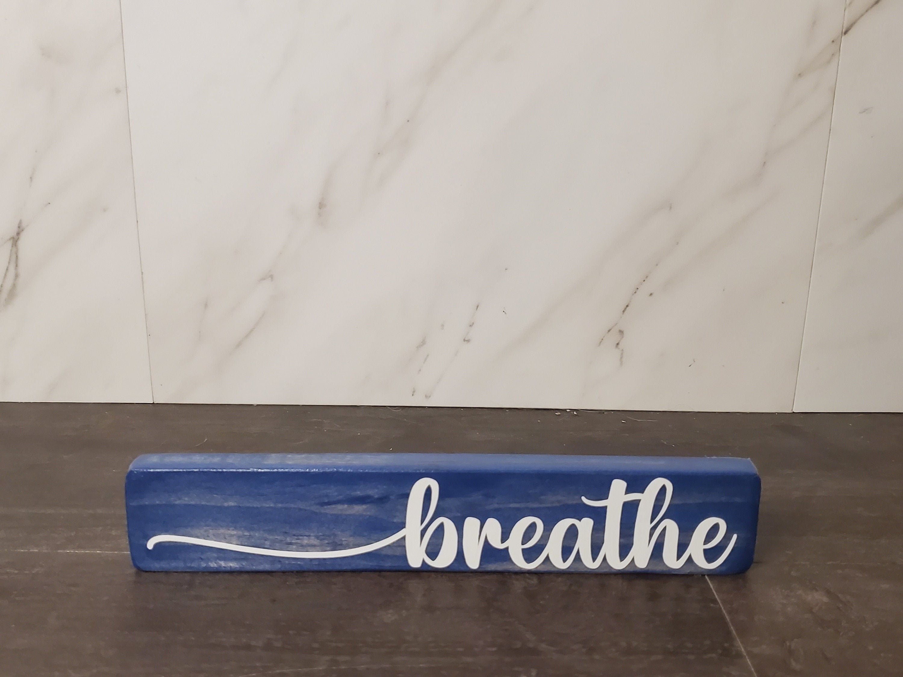 Breathe Sign Small, Bathroom Decor, Wood Sign, Office Words, Motivational Inspirational Tiered Tray, Shelf Sitter, Minimalist