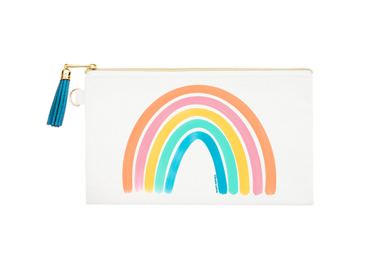 Rainbow Zipper Bag | Natural Canvas Pouch Colorful Cosmetic Lgbtq Purse Clutch Multi Colored