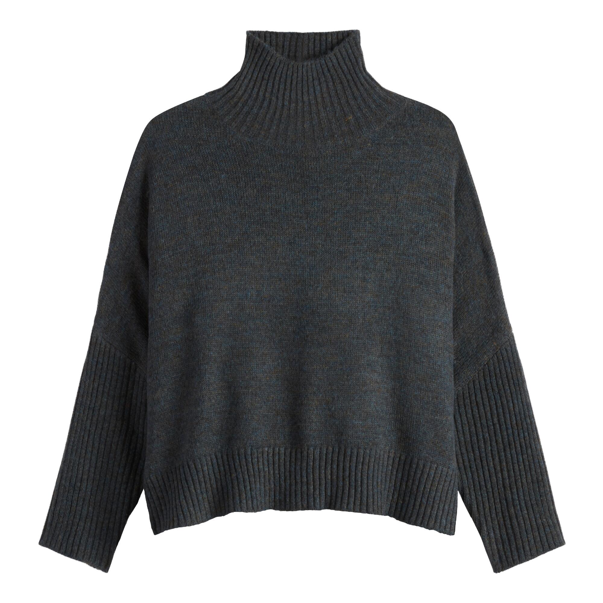 Olive Green Ribbed Knit Funnel Neck Sweater by World Market