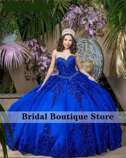 Navy Blue Shining Ball Gown Quinceanera Dresses Sweetheart Beaded Sequins Appliques Sweet 16 Dress Party Wear