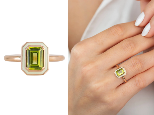 Art Deco Style 1.00 Ct Peridot 14K Gold Cocktail Ring